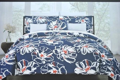 Juego de funda nórdica Max Studio Full Queen floral azul rojo blanco 100 % algodón nuevo Foto 1 de 4