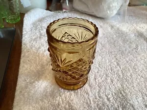 Vintage Amber Pressed Glass Toothpick or Votive Holder 3” - Picture 1 of 6
