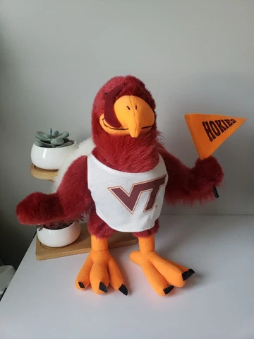 Vintage Virginia Tech Hokies Mascot Plush W/Pennant EUC 13" Hokie Bird Cover