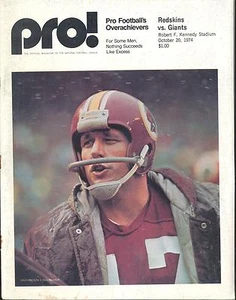 Washington Redskins New York Giants 10/20/74 PRO! NFL Game Program..Billy Kilmer - Picture 1 of 1