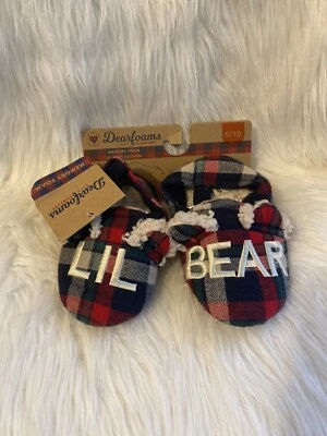 Dearfoams Slippers Toddler Size 9/10 Plaid “Lil Bear” Slippers Memory Foam Shoes - Image 1 of 4