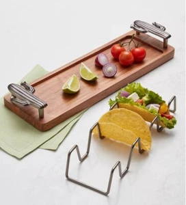 Taco Halter & Tablett - Der Keller - Südwestkaktus Griffe - Taco Tuesday - Akazie - Bild 1 von 4