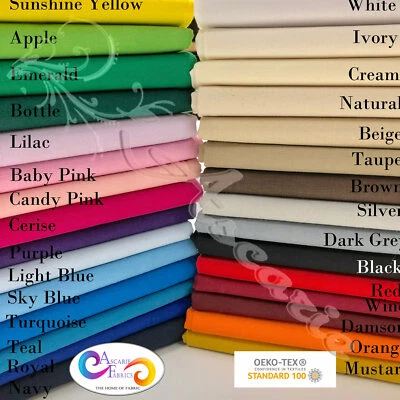 Plain Solid 100% Cotton Fabric Craft 150cm Sheeting Sewing Quilting 30 Colours - Image 1 of 3