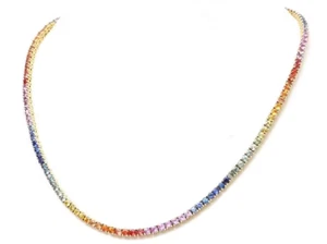 925 silver Lab multi Sapphire Tennis Necklace,Lab Multi Sapphire Gemstones - Picture 1 of 5