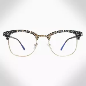 Occhiali da vista JIMMY CRYSTAL nero e oro cristallo Swarovski blu blocco luce - Foto 1 di 2