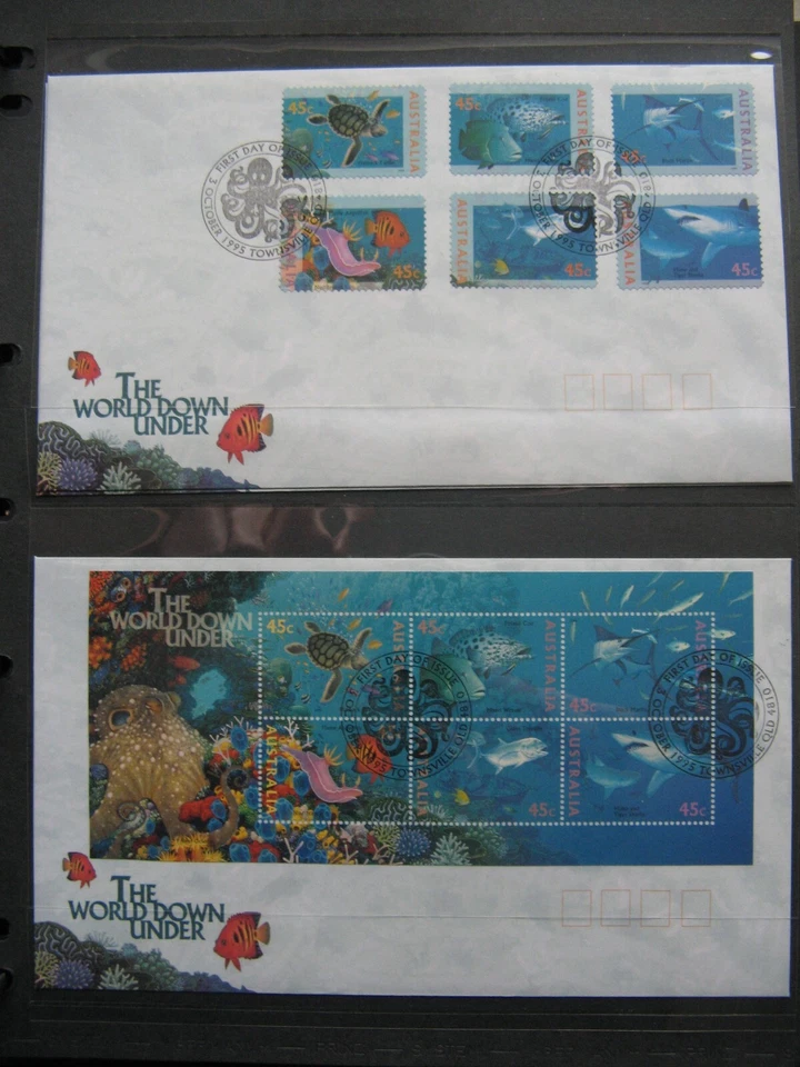 AUSTRALIA, 2x cover FDC 1995, set + S/S World under water turtle shark fish - Image 1 of 1