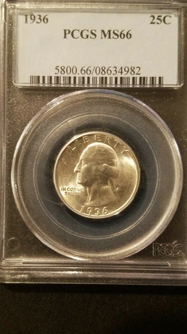 1936 Washington Quarter * PCGSMS66 * Nice White Gem Coin Cover