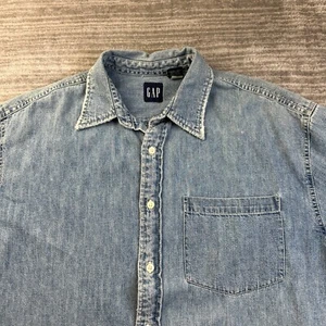 VINTAGE Gap Shirt Mens Medium Blue Jean Denim Button Up Distresed - Picture 1 of 8