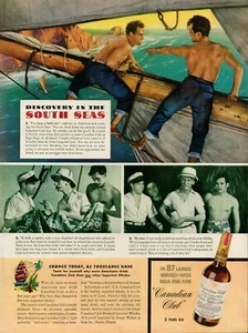 1940 Whiskey Alcohol Canadian Club 40s Vintage Print Ad South Seas Sailboat Boat - Picture 1 of 9