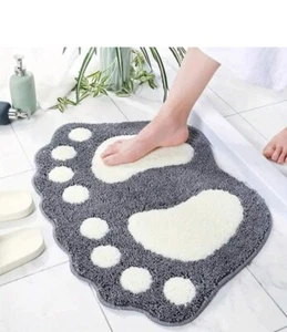 1pc Cute Footprint Shaped Bathroom Water Absorbent Coral Velvet Bath Mat In... - Picture 1 of 2