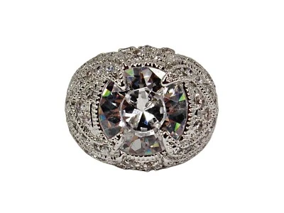 Large clear cubic zirconia stone band ring w/ round 14mm center stone SZ 7.5 NEW - Image 1 of 4