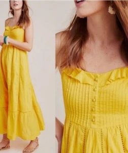 anthropologie maeve dress Maxi Yellow Cotton Size 2 - Picture 1 of 15