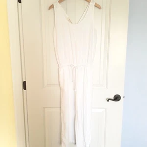 cloth & stone Sleeveless Scoop Neck Linen Cropped Wide Leg Jumpsuit White Size S - Picture 1 of 12