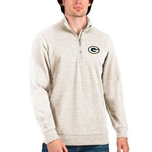 Green Bay Packers Antigua Action Quarter-Zip Pullover Sweatshirt Oatmeal Size XL
