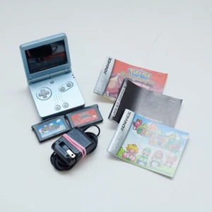 Gameboy Advance SP AGS 101 Pearl Blue w/ 2 Games + Manual & Charger ALL ORIGINAL - Picture 1 of 10