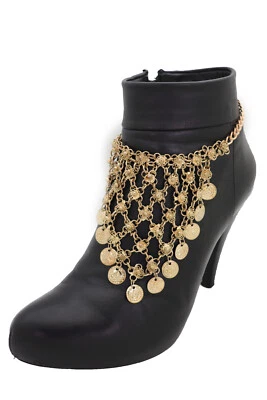 Mujer Oro Bota Cadena Pulsera Zapato Occidental Étnico Moneda Dije Divertido Estilo Bohemio Foto 1 de 4
