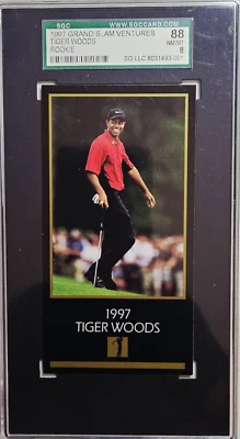 1997-1998 Grand Slam Ventures Masters Tiger Woods Rookie Card RC SGC 8 NM-MT - Image 1 of 2