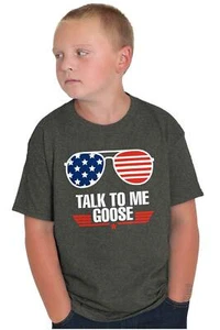 Talk To Me Goose American Flag Sunglasses Youth Crewneck T Shirts Boy or Girl - Picture 1 of 9