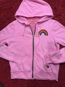 Aviator Nation Hot Pink Heart Stitch Full Zip Up Hoodie Sweatshirt Size X Small - Bild 1 von 7