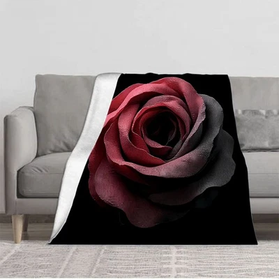 Durable Soft & Warm Flannel Blanket - Cozy Rose Pattern Design in Red & Gray  - Image 1 of 4