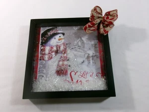 Gerahmter Schneemann "Let it Snow" Urlaubsbild Wandbehang simulierter Schnee - Bild 1 von 8