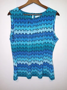 Calvin Klein Womens Size XL Sleeveless Shirt Blouse Top Blue Abstract Print - Picture 1 of 4