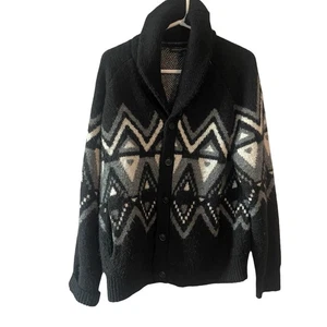 Banana Republic Men Shawl Collar Cardigan Sweater Tribal Aztec Knit Black Large - Picture 1 of 7