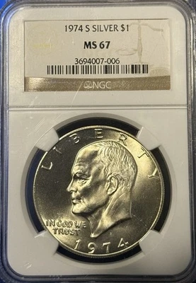 1974-S Silver Proof Eisenhower Ike Dollar $1 Coin NGC Certified MS67 - Image 1 of 2