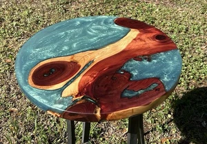 18” Round Red Cedar & Blue Epoxy Resin Table Top – Handmade, Odie’s Oil  - Picture 1 of 5