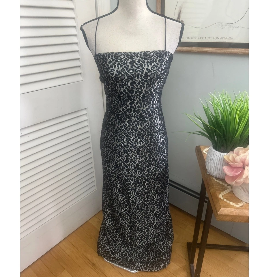 Vestido Vintage RAMPAGE Feminino 7 Preto Prata Tiras Renda Retrô Y2K Vamp Grunge  - Imagem 1 de 4