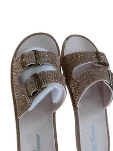 Woman’s Sparkle Rhinestone Buckle Open Toe Slides Size 10 - Picture 1 of 3