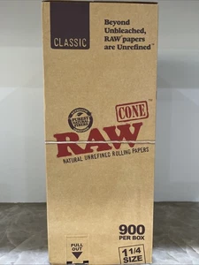 RAW Cones Classic 1 1/4 Size 900 Count Bulk Box Natural Rolling Papers new - Picture 1 of 5