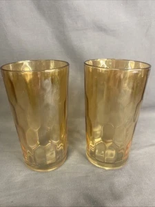 Set 2 Jeannette Hex Optic Glasses Iridescent Marigold Honeycomb 8 Oz 5" - Picture 1 of 4