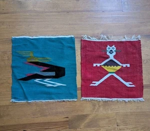 2er Set Vintage Southwestern Katze Vogel Gewebt Tischset oder Wandbehang 14 Zoll - Bild 1 von 8