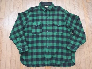 LL Bean Men's Size 17 Vtg 50s Green/Black Buffalo Plaid Wool Button Down Shirt - Picture 1 of 5