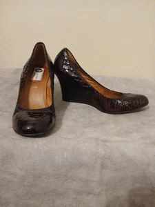 Lanvin Python Print Purple Patent Leather Ballet Wedges Stretch 80mm Sz 40.5 - Picture 1 of 12