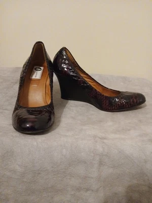 Lanvin Python Print Purple Patent Leather Ballet Wedges Stretch 80mm Sz 40.5 - Image 1 of 4