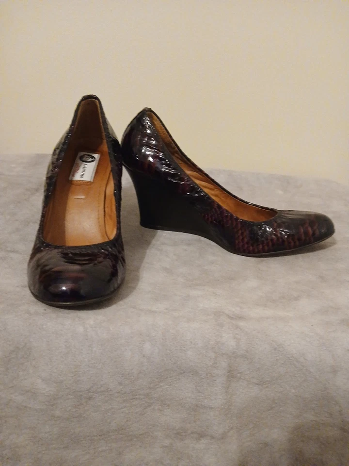 Lanvin Python Print Purple Patent Leather Ballet Wedges Stretch 80mm Sz 40.5 - Image 1 of 4
