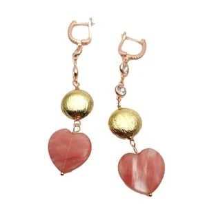 Watermelon Quartz Heart Shape Cz Chain Dangle Lever Back Earrings - Picture 1 of 2