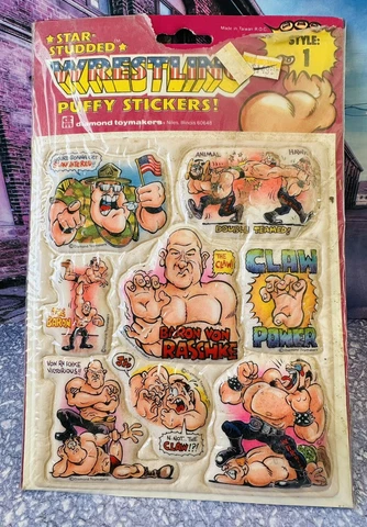 1985 Vintage WWF PUFFY STICKERS LOT (3) Wrestling Star Studded Diamond Sealed Cover