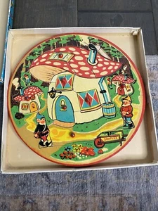 VTG SIMPLEX WOODEN ROUND PUZZLE Gnomes Mushroom  MADE IN HOLLAND 1960’s KIEKEBOE - Picture 1 of 8