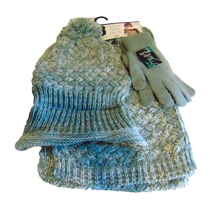 Beanie Hat Scarf Glove Women's Set Heather Gray White Tech Touch Winter OSFM - Picture 1 of 9