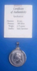 Moneta vintage Colombo Santa Maria argento fine .999 con ciondolo lunetta sterling - Foto 1 di 5