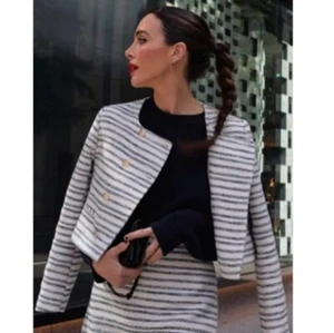 Zara double breasted stripe cropped blazer nwt size M - Picture 1 of 10