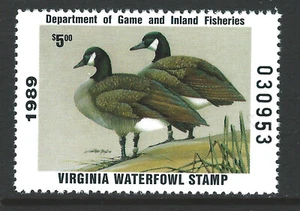 Bigjake: #VA2, $5.00 gansos canadienses, estampilla de pato de Virginia 1989 - Imagen 1 de 1