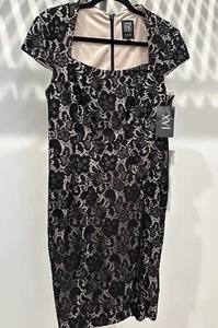 $148 JAX Black Dress Size 12  NWT Floral Lace Midi Sheath Lined BLACK LABEL TAGS - Picture 1 of 17
