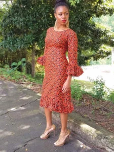 Leaves African Print Dress-DP3844D - Picture 1 of 7