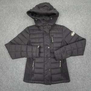 Superdry Jacket Womens XSMALL Black Puffer Long Sleeve Hooded Winter Size XS - Picture 1 of 10