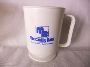 Mercantile Bank Jonesboro Arkansas Plastic Stand Mug 4" AR Banking Advertising - Picture 1 of 2