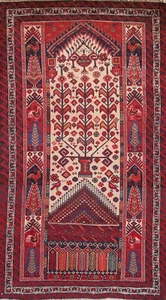 Vintage Geometric Balouch Nomadic Wool Rug 3x6 Hand-knotted Tribal Carpet - Picture 1 of 21